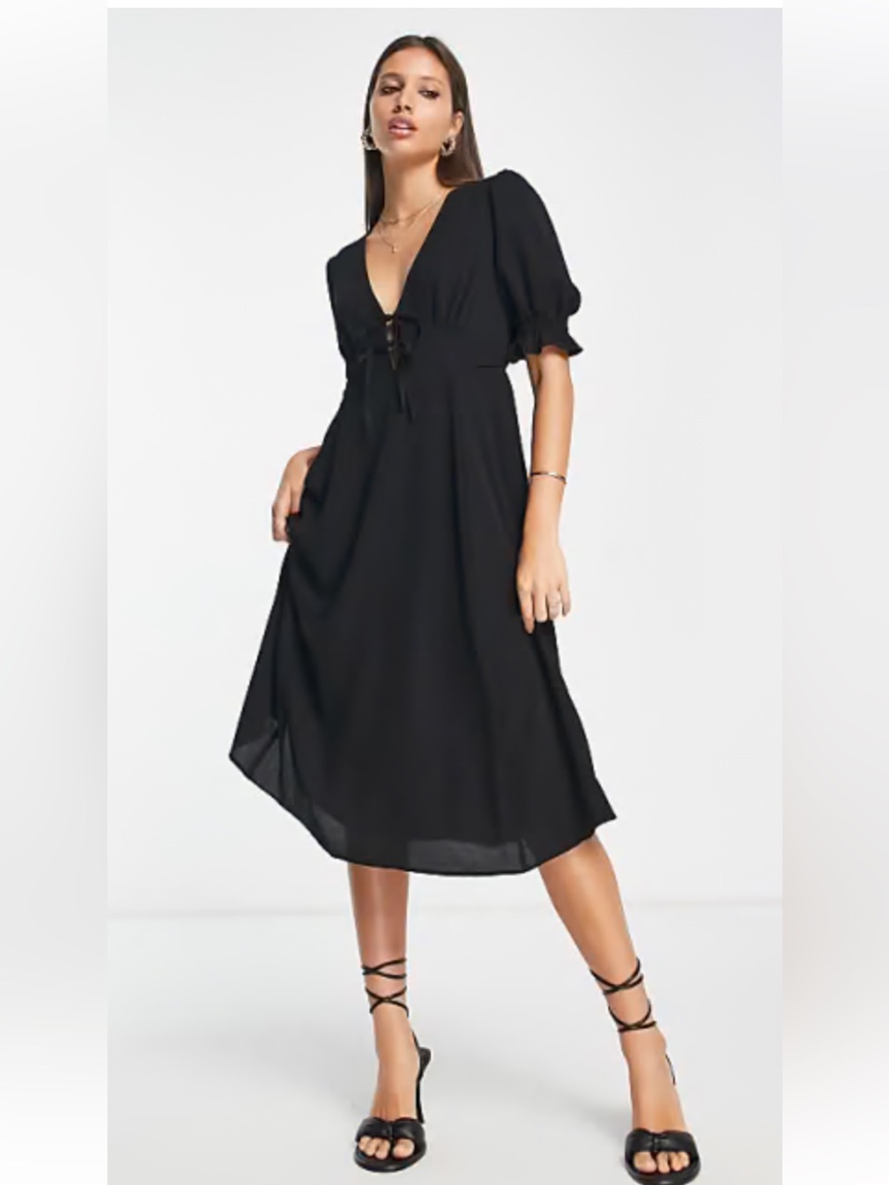ASOS Design Black Tie-Front Midi Dress - Women
